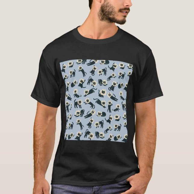 Blacky Catmomeow Blue Background T Shirt (Framsida)