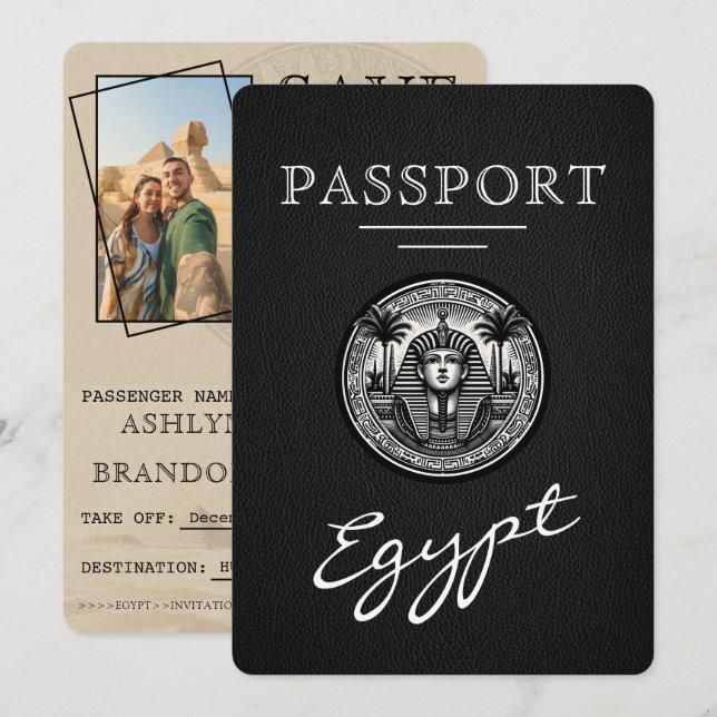 Blacl Egypt Passport Wedding Save the Date Spara Datumet (Fram/baksida)