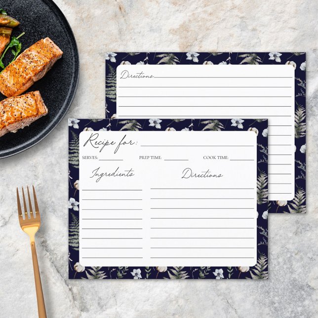 Blad Blommor Floral Botanisk Mönster Receptkort (In situ)