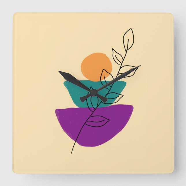 Blad boho illustration fyrkantig klocka (Framsida)