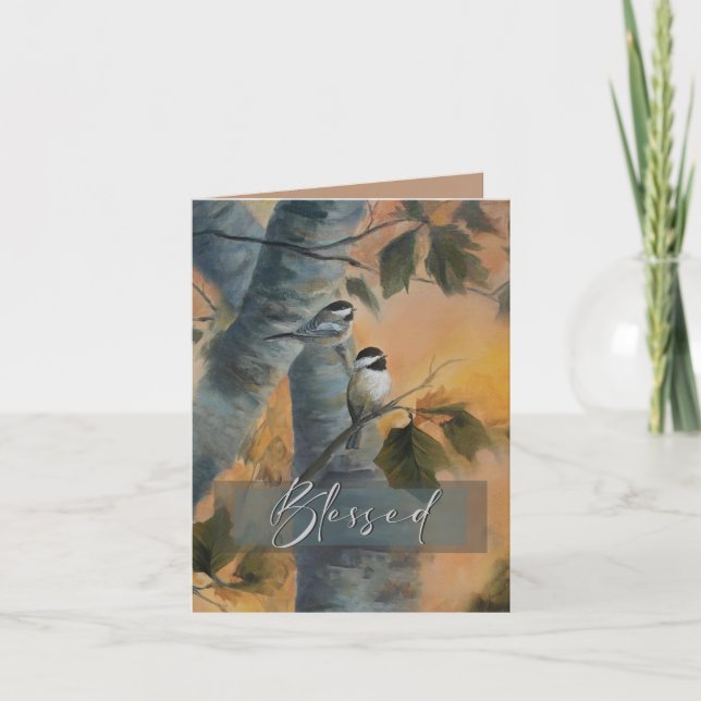 Blad Chickadees-anteckningskort (original) Tack Kort (Framsida)