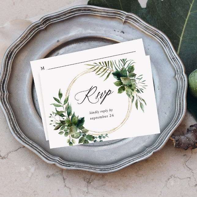 Blad & Eukalyptus Guld med måltid RSVP OSA Kort (Skapare uppladdad)