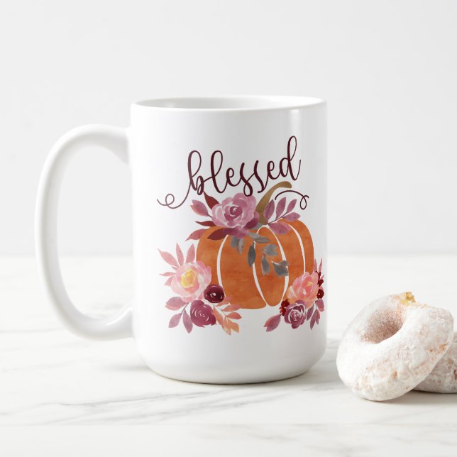 Blad - Fall Pumpkin med Rosa Flowers Kaffemugg (Med munk)