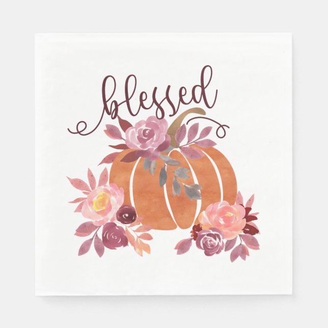 Blad - Fall Pumpkin med Rosa Flowers Pappersservett (Framsidan)