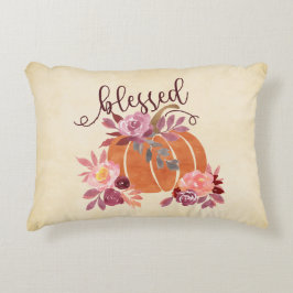 Blad - Fall Pumpkin med Rosa Flowers Prydnadskudde