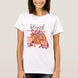 Blad - Fall Pumpkin med Rosa Flowers T Shirt
