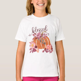 Blad - Fall Pumpkin med Rosa Flowers T Shirt