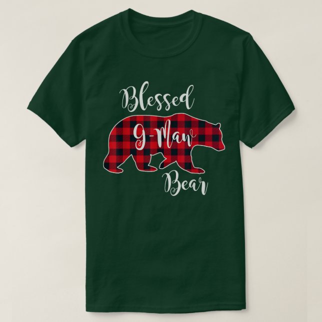 Blad G-Maw Bear Red Buffalo Check Play Roligt Gra T Shirt (Design framsida)