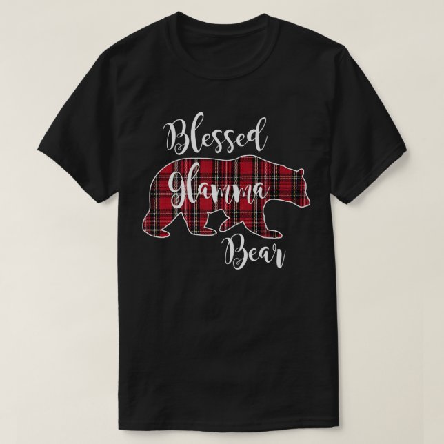 Blad Glamma Bear Red Tartan Play Grandma Gift T Shirt (Design framsida)
