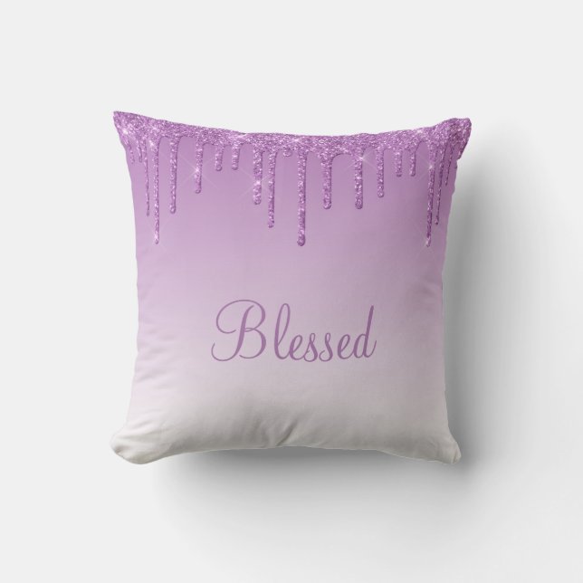 Blad Glitter Drip Girly Bling Typography Ombré Kudde (Framsida)