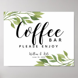 blad, grå, botaniskt kaffe pub station poster