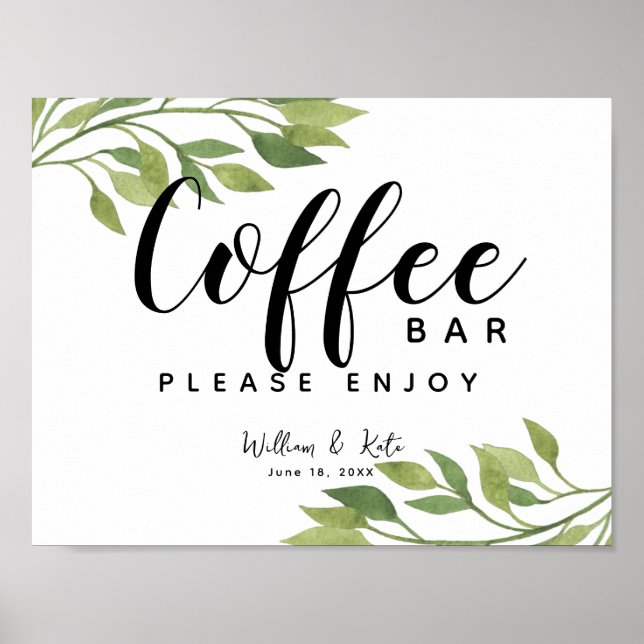 blad, grå, botaniskt kaffe pub station poster (Framsidan)