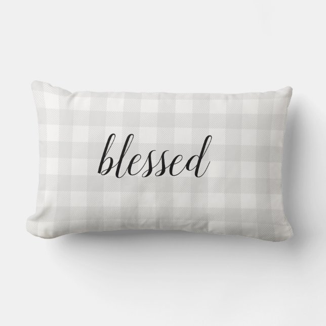 Blad Grått Gingham Check Lumbar Pillow Lumbarkudde (Framsida)