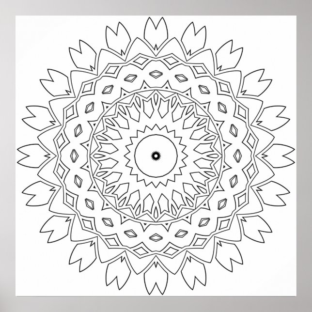 Blad Kronblad Mandala Färgsida med Stjärnkärna Poster (Framsidan)