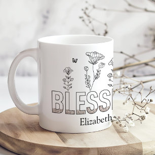 "Blad Mamma" Mors dag Svartvit Blommigt Kaffemugg
