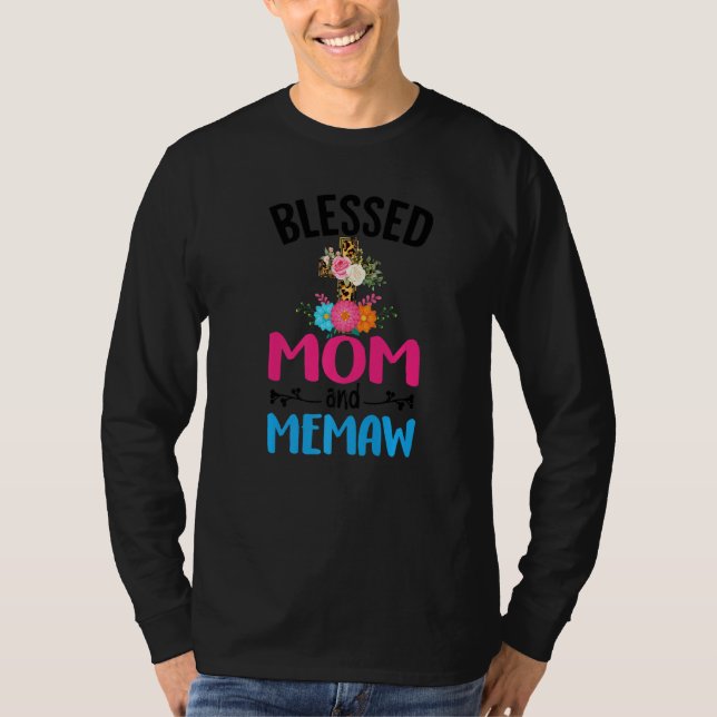 Blad Mamma och Memaw Blommigt Memaw Mors dag Wom T Shirt (Framsida)