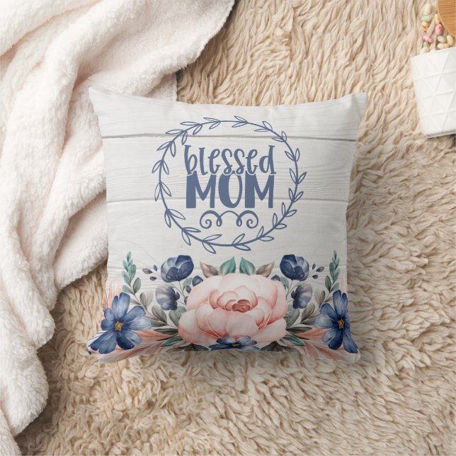 Blad Mamma Rustic Barn Wood Blommigt Mors dag Kudde (Filt)