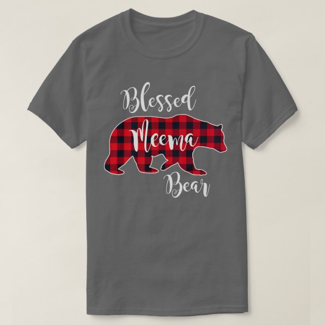 Blad Meema Bear Red Buffalo Check Play Roligt Gra T Shirt (Design framsida)