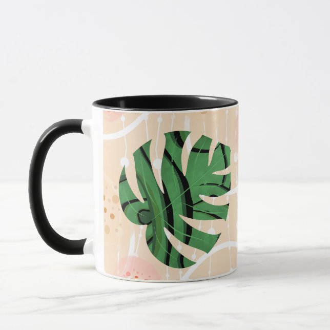 blad, monster, rosa, grön, tropisk, palm mugg (Vänster)