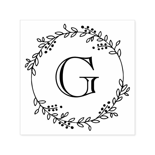 Blad och bär runt kransram #1 Initial Självfärgande Stämpel (Design)
