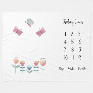 Blad och blommor Baby, första årens milstolpe Fleecefilt