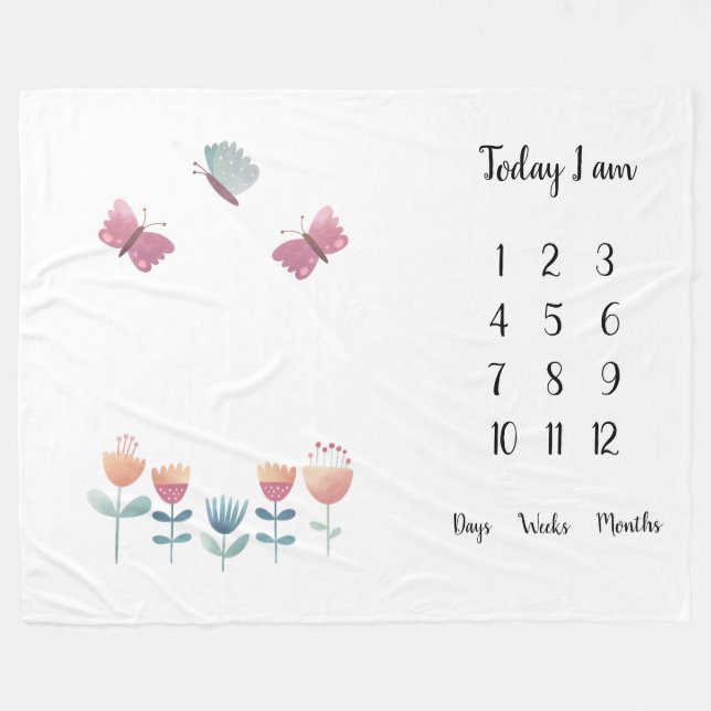 Blad och blommor Baby, första årens milstolpe Fleecefilt (Framsidan (Horisontell))