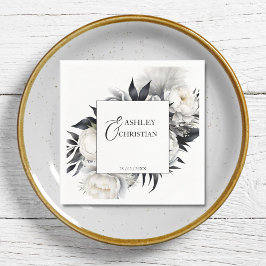 Blad- och vitblommor, bröllop-mall pappersservett