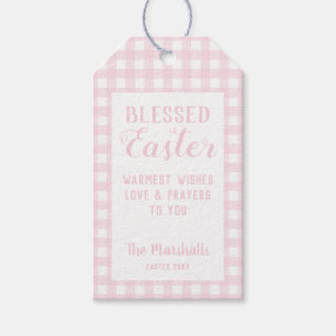 Blad Påsk Baby Rosa Gingham Printable Anpassningsb Presentetikett