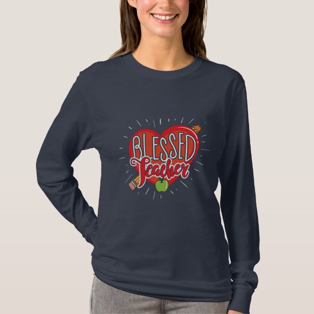 Blad School Teacher Heart Pencil Apple T Shirt (Framsida)