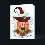 Blad Yule Mysigt Winter Solstice Merry Witch Helgkort<br><div class="desc">Skicka perfekten Julhälsningar med denna ljusa och färgstarka, Mysiga Winter Solstice Merry Wtich-design med en vacker vattenfärgsflicka med djup röd helgdag-häxa, snöflingbakgrunden och ett "Blsed Yule"-meddelande som du kan redigera eller ta bort om du vill. Tryck på "Anpassa den här mallen" om du vill ändra eller ta bort text från...</div>