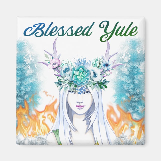 Blad Yule Woodland Maiden Pagan Helgdag Magnet (Framsidan)