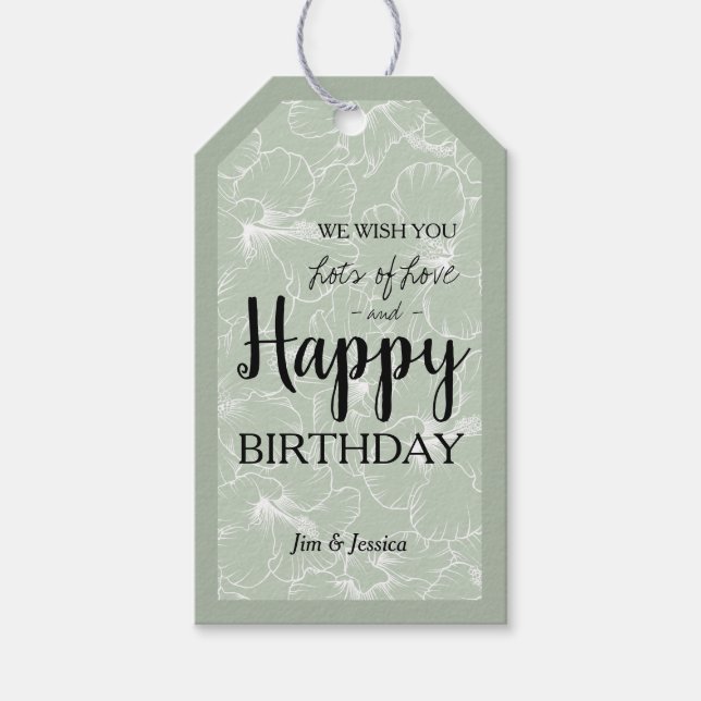 Blåda Hibiscus Blommigt Grönt för Skisch Sage Presentetikett (Framsidan)