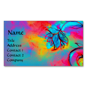 BLÅDA ROSA GULT WHIMSICAL FLOWERS VISITKORTMAGNET