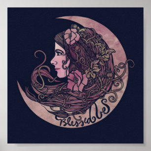 Bladad Blanka Måne guddess Pagan Art Poster