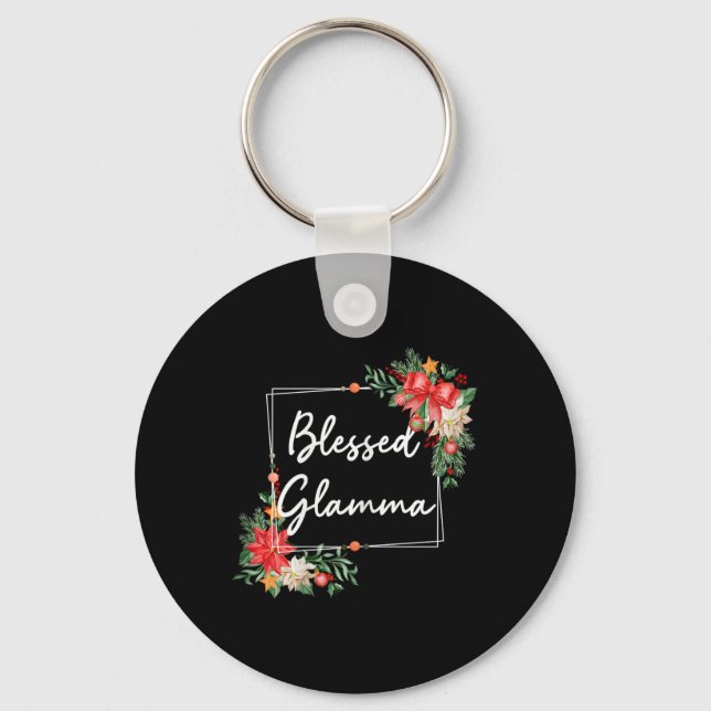 Bladad Glamma-Blommigtens pildesign för jul M Nyckelring (Framsida)