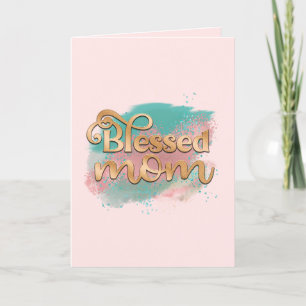 Bladad Mamma Teal Rosa och Guld Glitter Typografi Helgkort