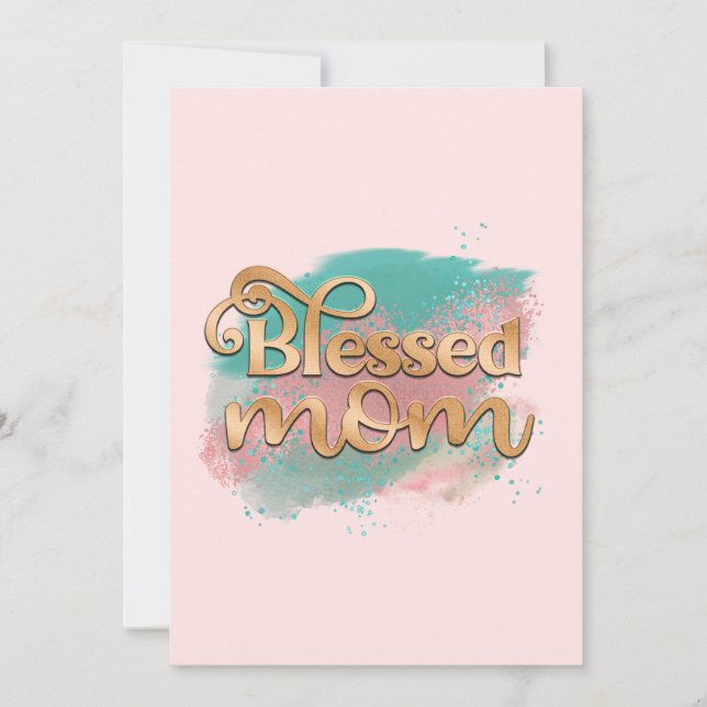 Bladad Mamma Teal Rosa och Guld Glitter Typografi Julkort (Framsida)