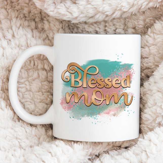 Bladad Mamma Teal Rosa och Guld Glitter Typografi Kaffemugg (Skapare uppladdad)