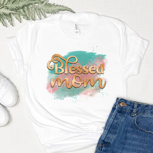 Bladad Mamma Teal Rosa och Guld Glitter Typografi T Shirt
