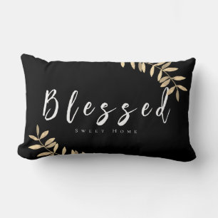Bladad Modern Black Lumber Pillow Lumbarkudde