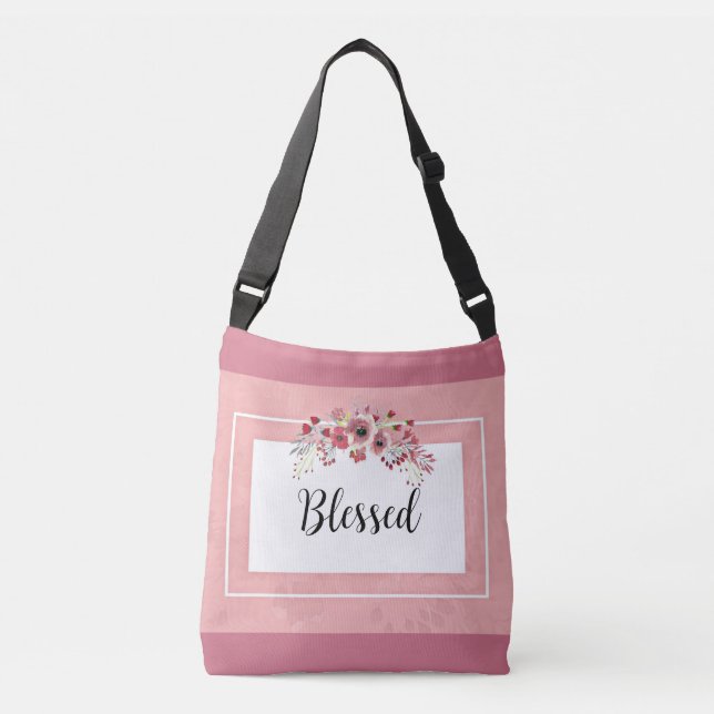 Bladad Rosa Blommigt Land Rosa och vit Axelväska (Framsida)