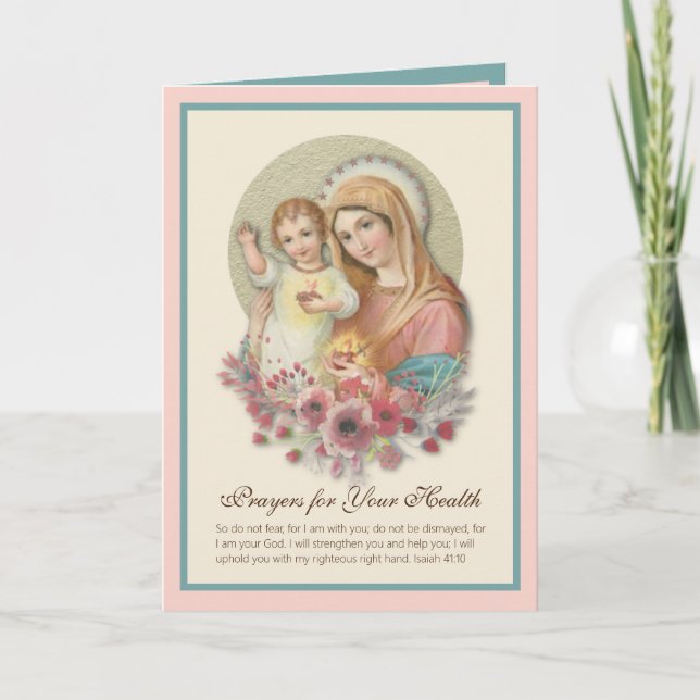 Bladade Junggin Mary Baby Jesus Blommor Kort (Framsida)