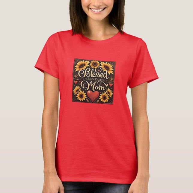 Bladade Mamma Sunblommor Hearts Mors dag T-shirt (Framsida)