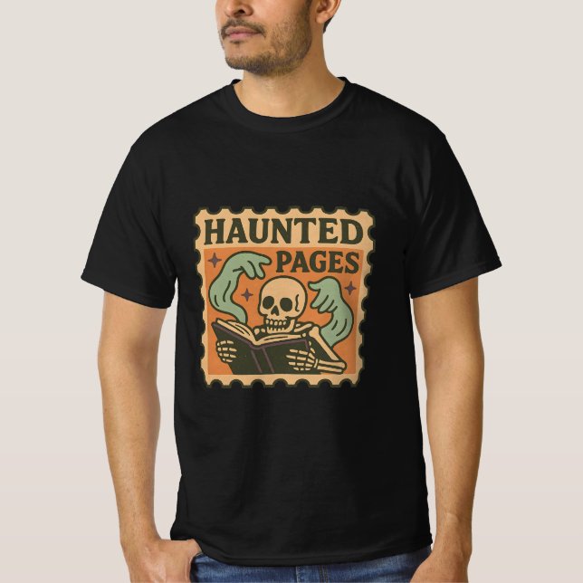 Blädade sidor T-Shirt - Gothic Academia Skeleton (Framsida)