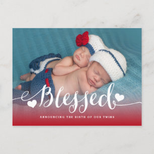 Bladade Twillingar Red Valentine Birth Announcem Vykort