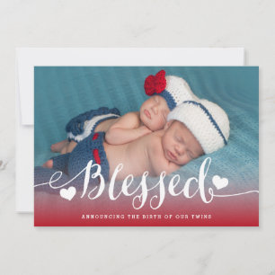 Bladade Twillingar   Red Valentine Birth Notice Julkort