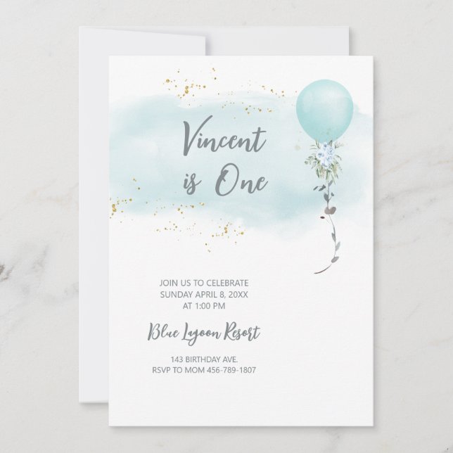 Blådagsinbjudan pojke vatten färg inbjudningar (Framsida)