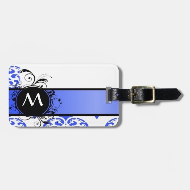 Blådämpningsmönster och monogram bagagebricka (Horisontell Framsida)