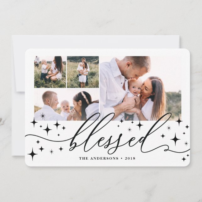 Bladat multifoto-julklapp julkort (Framsida)