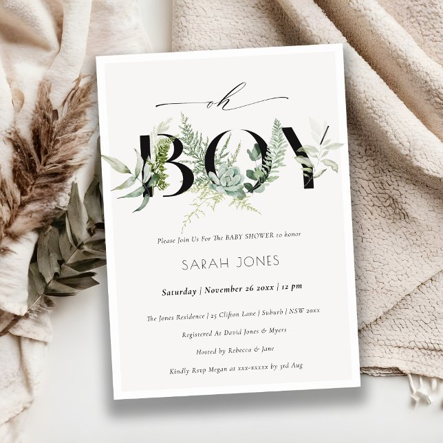 Bladbevuxen Oh Boy Baby Shower Inbjudan (Skapare uppladdad)